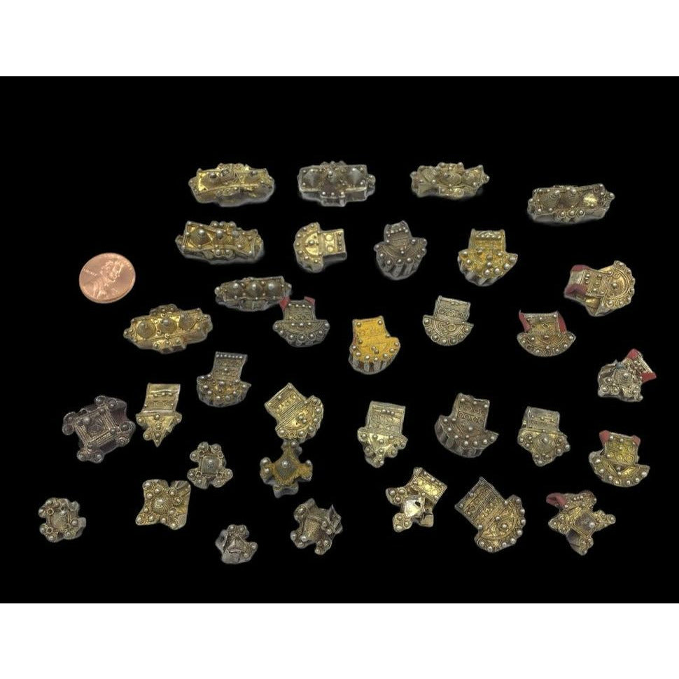 Group of 33 Mauritanian Mixed Gilded Silver Amulets, Imperfect Condition - Rita Okrent Collection (P878)