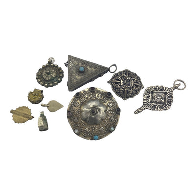 Lot of 9 Mixed Ethnic Silver, Metal and Brass Amulets - Rita Okrent Collection (P711)