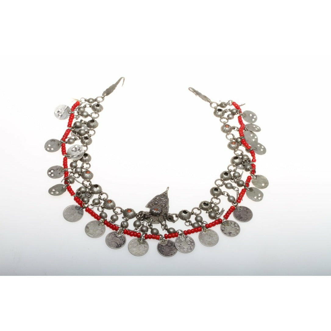 Vintage Ethnic Silver Necklace or Headdress, with Hanging Silver Coin Pendants from Turkey  - Rita Okrent Collection (C499)