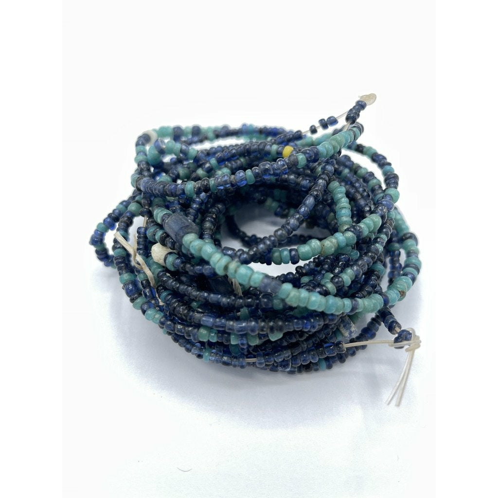 Lot of Five Strands of Antique Dark Blue and Teal Blue Glass Nila Beads, Mali - Rita Okrent Collection (AT0127)