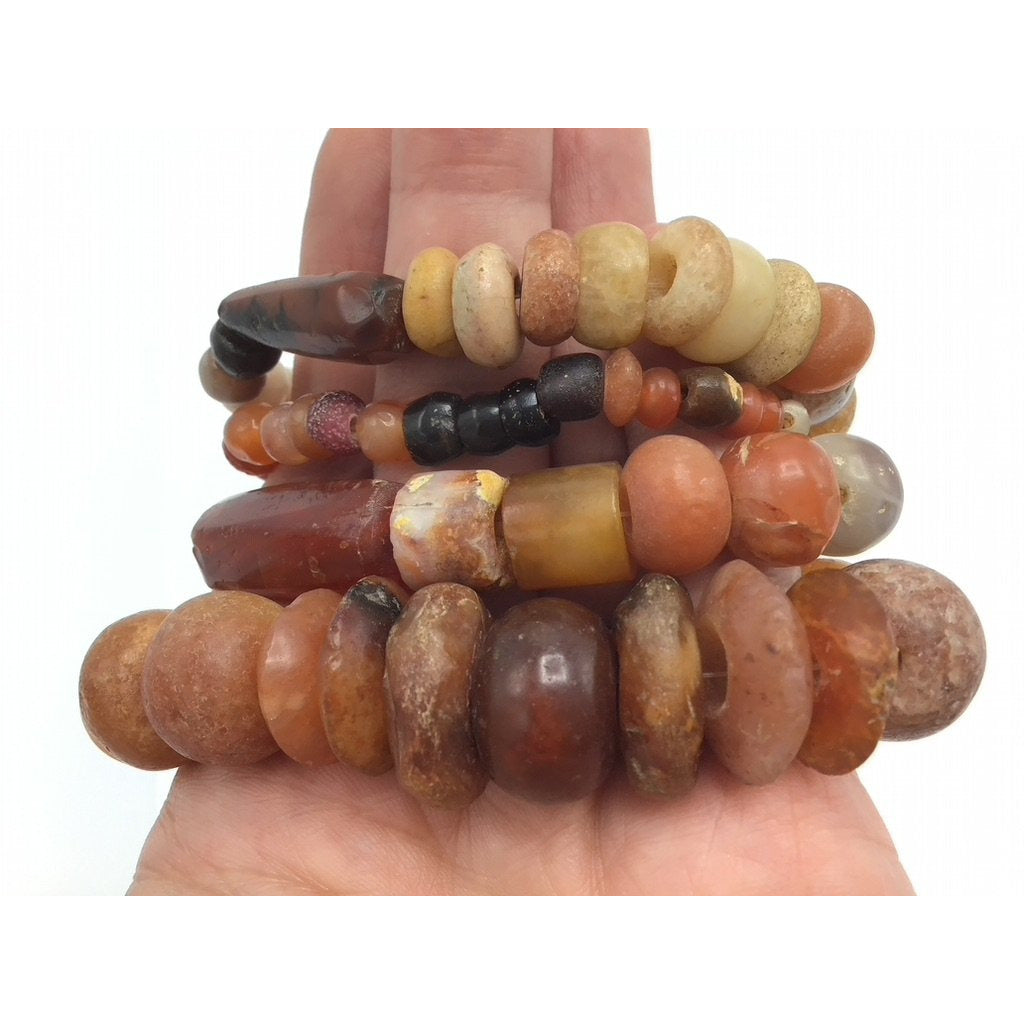 Mixed Shape Agate and Carnelian Stone Strand, in Black, Orange and Off-White - Rita Okrent Collection (S521)