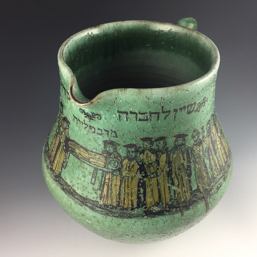 Bohemian Green Decorated Chevra Kadisha Pitcher, Circa 1900 - Rita Okrent Collection (J082)