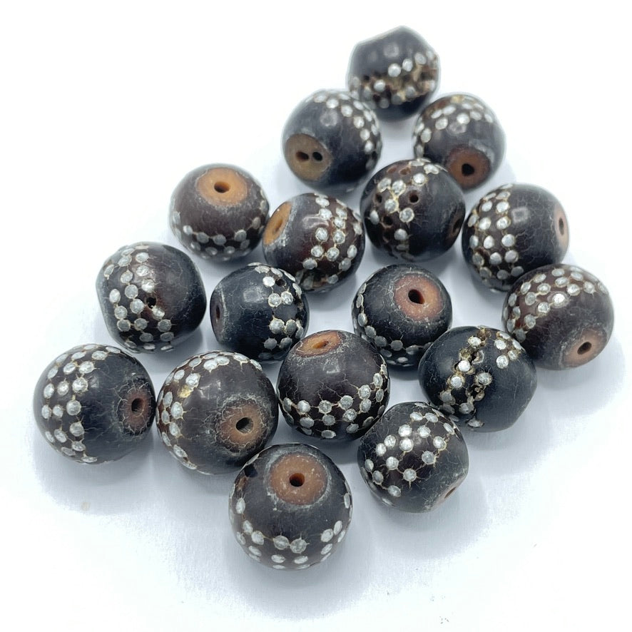 Yemeni Black Coral Beads with Silver Inlay, Sold Individually -- Rita Okrent Collection (ANT650s)