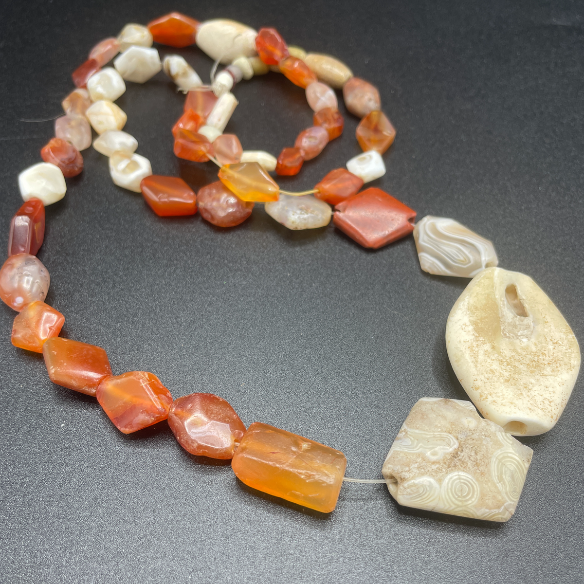 Antique Flat Diamond Shaped Mixed Hard Stone Beads, from the African Trade - Rita Okrent Collection (S576)