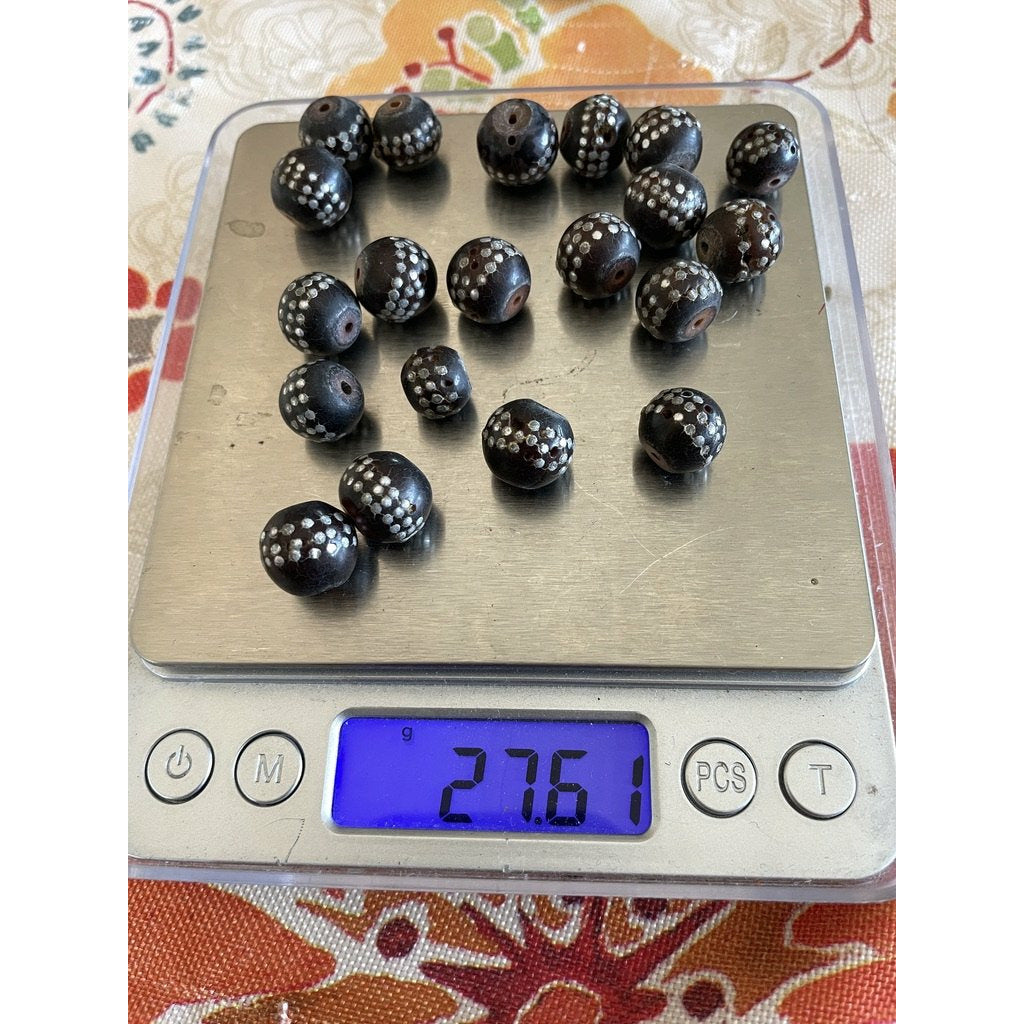 Yemeni Black Coral Beads with Silver Inlay, from a Tesbih - Prayer Strand - Worry Beads - Rita Okrent Collection (ANT652))