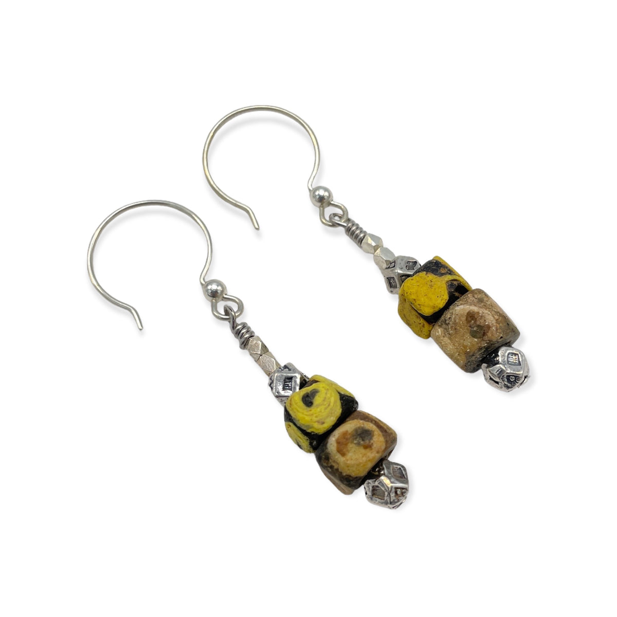 Ancient Glass Cube Shaped Eye Bead Earrings - Rita Okrent Collection (E426)