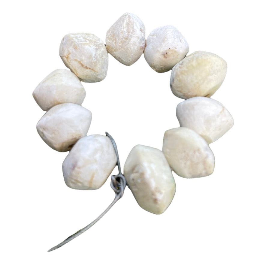 Ancient Calcified Hand Carved Faceted Shell Beads from the Sahara, Short Strand - Rita Okrent Collection (ANT498s)