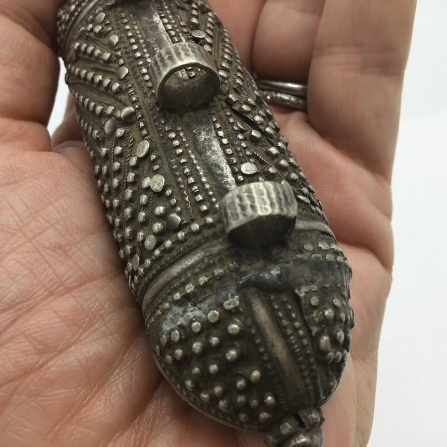 Large Granulated Silver Hirz Prayer Amulet from Yemen - Rita Okrent Collection (P757)