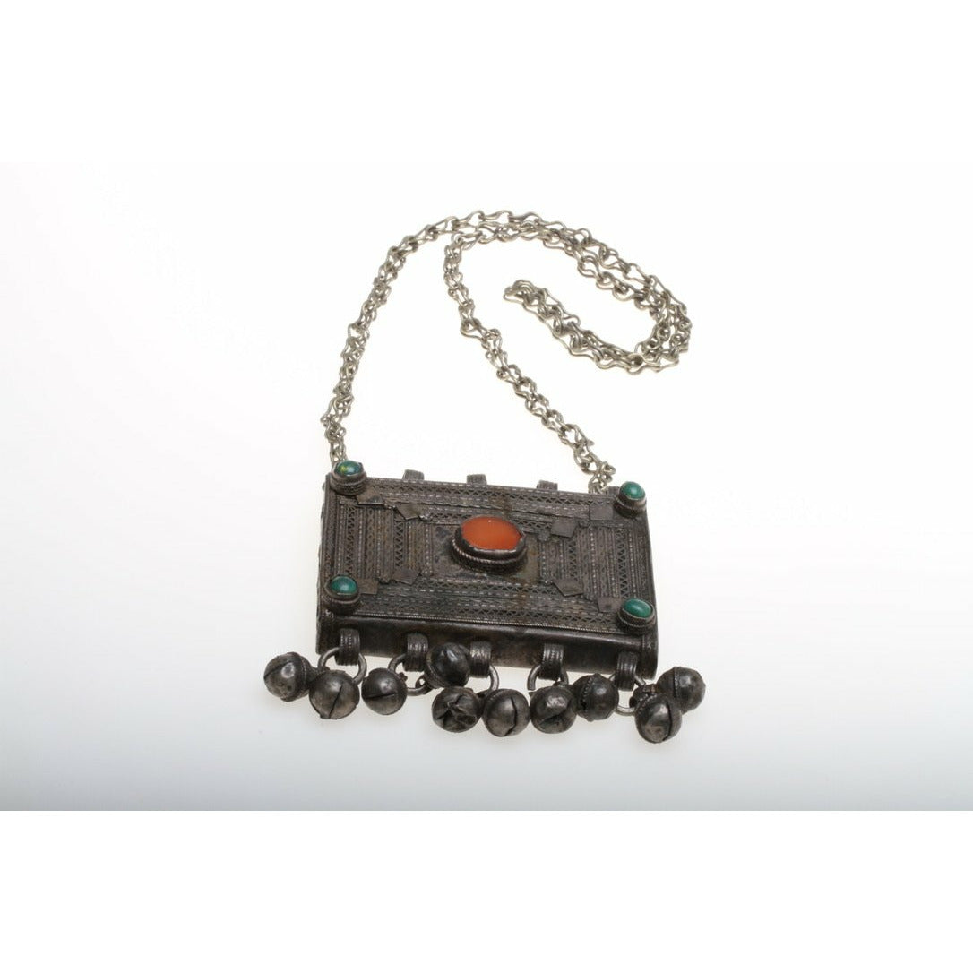 Ethnic Yemeni Rashaida Large Silver Hirz Box Pendant Necklace, Ethiopia /Yemen - Rita Okrent Collection (NE476)