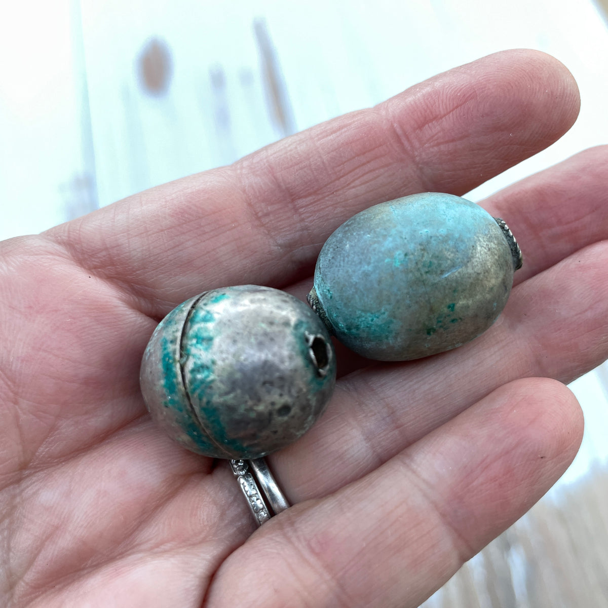 Two Vintage Hollow Metal Beads, Egypt - Rita Okrent Collection (ANT457)