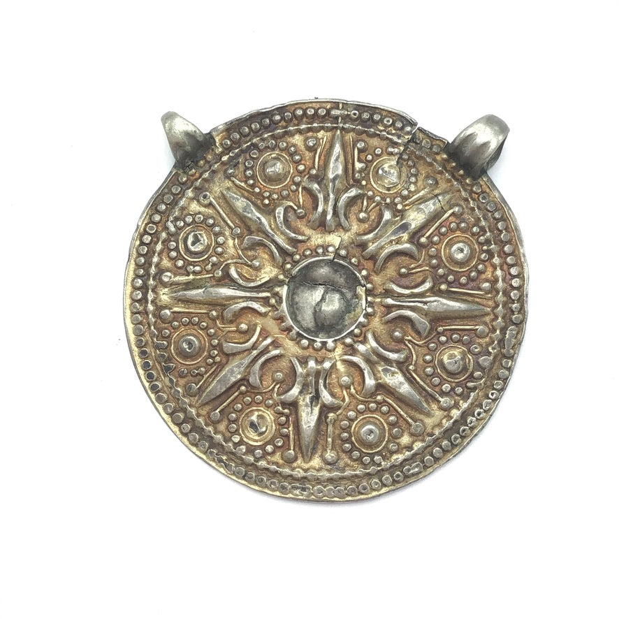 Goldwashed Silver Button Amulet, India -Rita Okrent Collection (P235f)