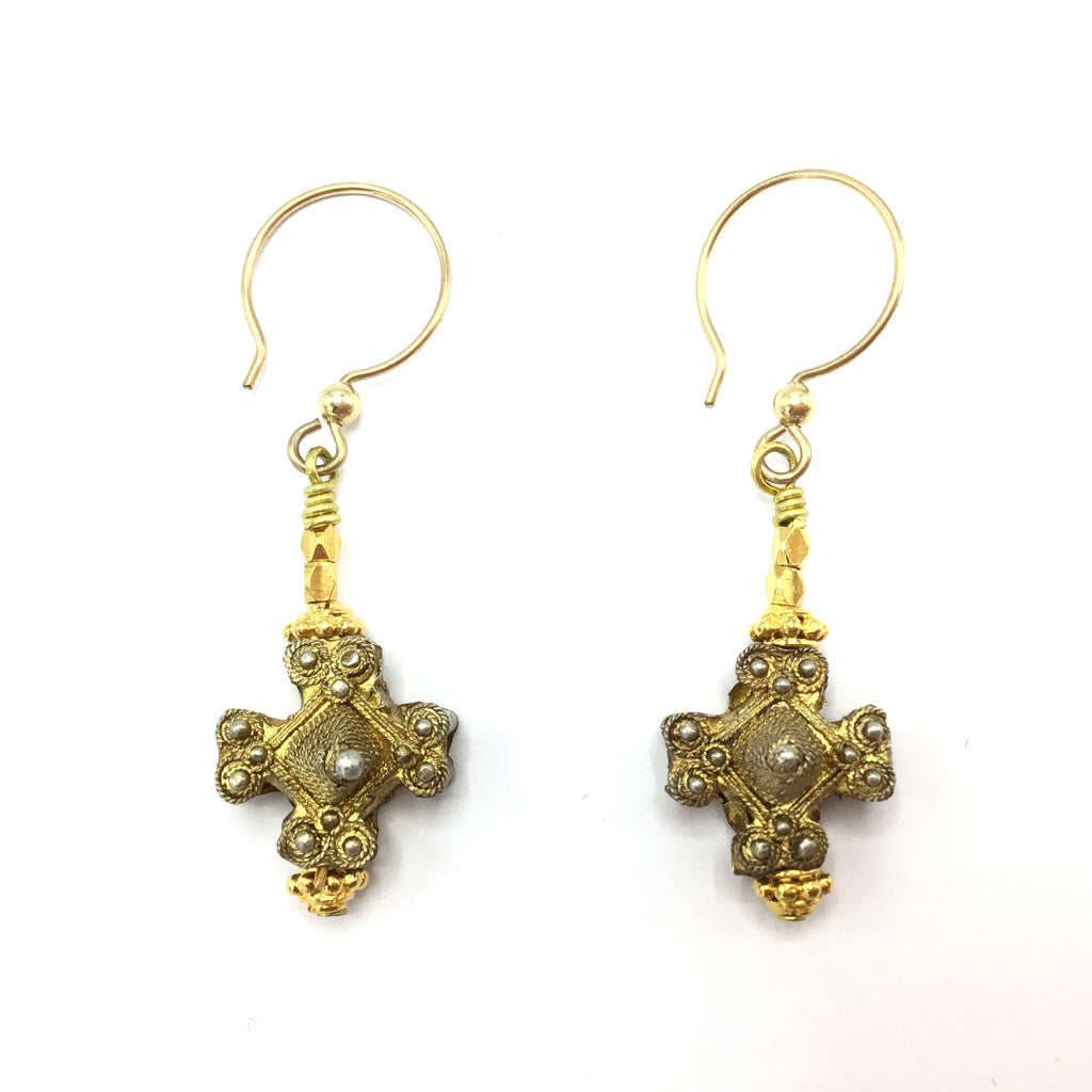 Mauritanian Gilded Silver Southern Cross Pendant Earrings - Rita Okrent Collection (E352b)