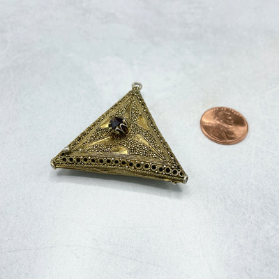 Gilded Granulated and Decorated Triangular Focal Pendant from Senegal or Mauritania - Rita Okrent Collection (P875)