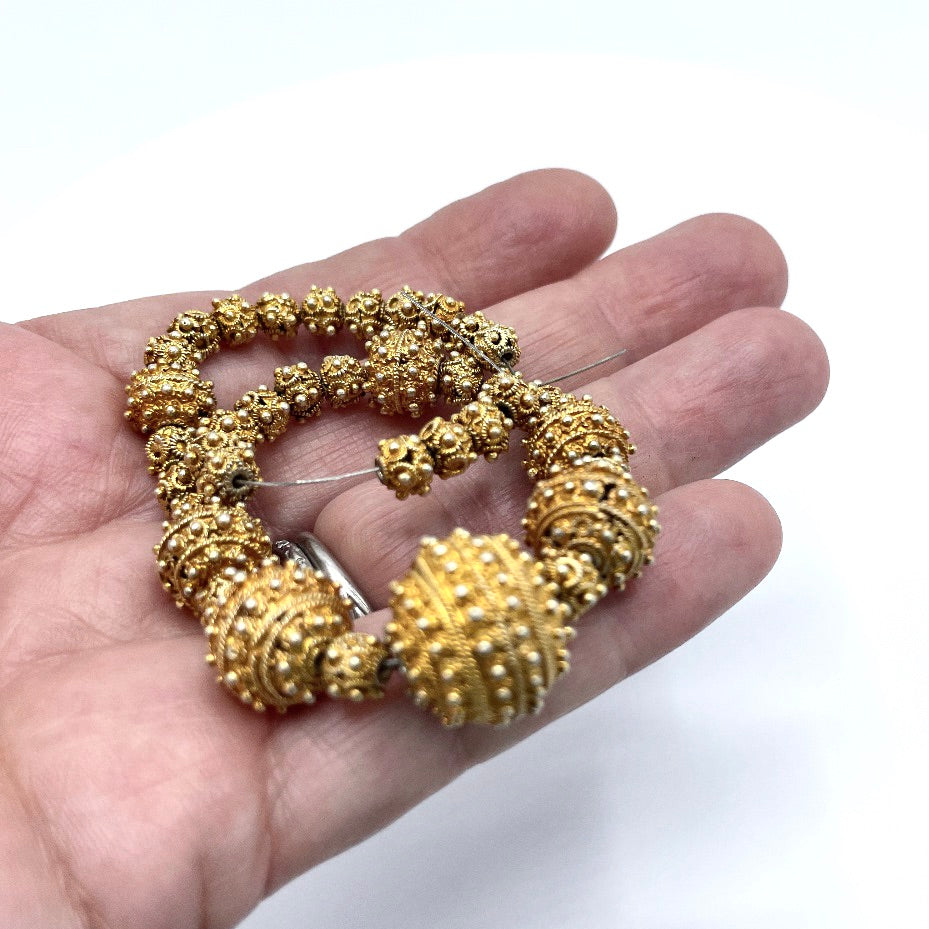 Short Strand of Mixed Gilt Silver Bright Gold Granulated Silver Beads - Rita Okrent Collection (C478)