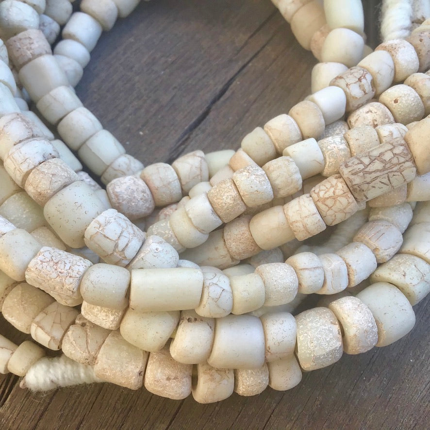 Antique Beachy Neutral White Galet Blanc Venetian Glass Beads from the African Trade - Rita Okrent Collection (AT0875)