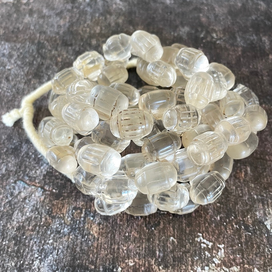 Full Strands of Bohemian Clear Molded Glass Barrel Bead Pendants from the African Trade - Rita Okrent Collection (ANT309fs)