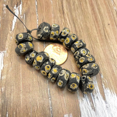 Short Strand of Antique Well Matched Black Venetian Glass Beads, with Yellow Eyes - Rita Okrent Collection (AT0896)