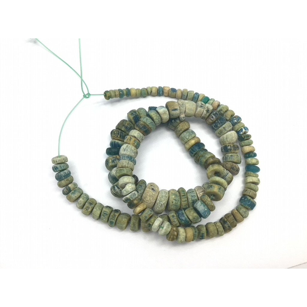 Graduated White, Blue, Green Excavated Ancient Glass Medium Sized Nila Beads, Djenne, Mali  - Rita Okrent Collection (AT0636)