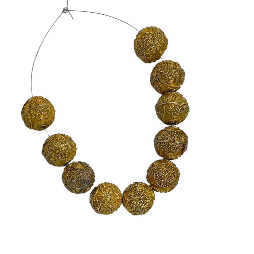 Strand of 10 Matched Vintage Granulated Gold-Washed Beads from Senegal - Rita Okrent Collection (ANT607)