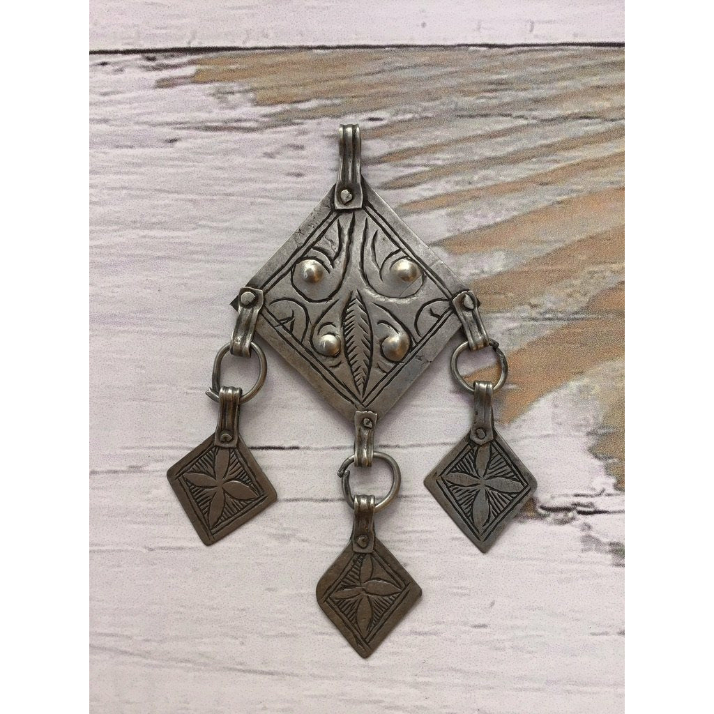 Antique Niello and Silver Anti-Atlas Pendant with Hanging Niello Dangles - Rita Okrent Collection (P976)