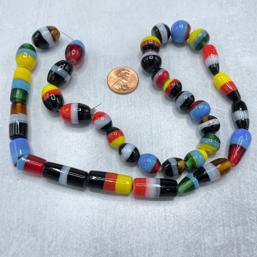 Colorful Striped Antique Bohemian Glass Bead Strand - Rita Okrent Collection (AT1692a)