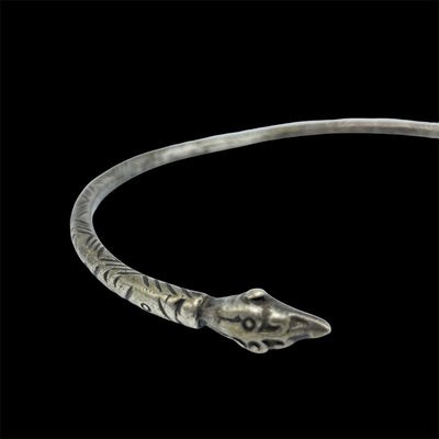 Vintage Engraved Egyptian Silver Choker Torque with Snake Heads - Rita Okrent Collection (NE568)