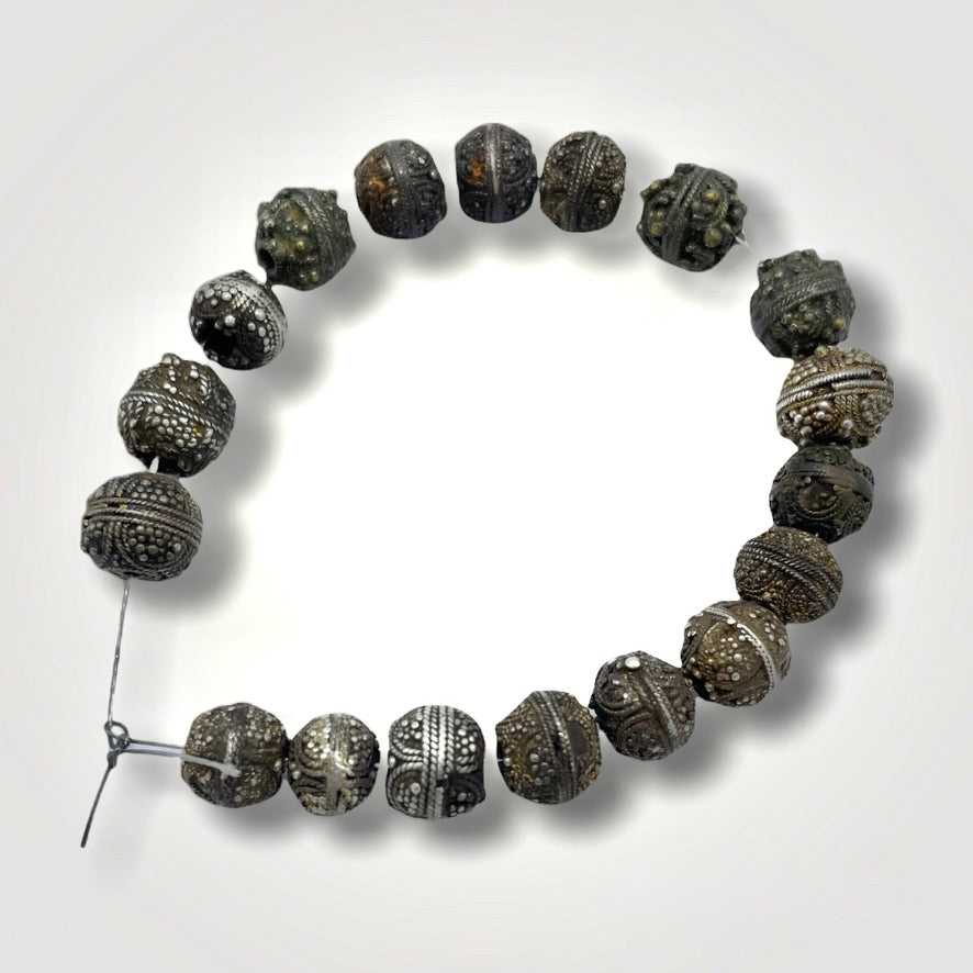 Short Strand Mauritanian Silver Beads, with Lots of Patina - Rita Okrent Collection (ANT565)