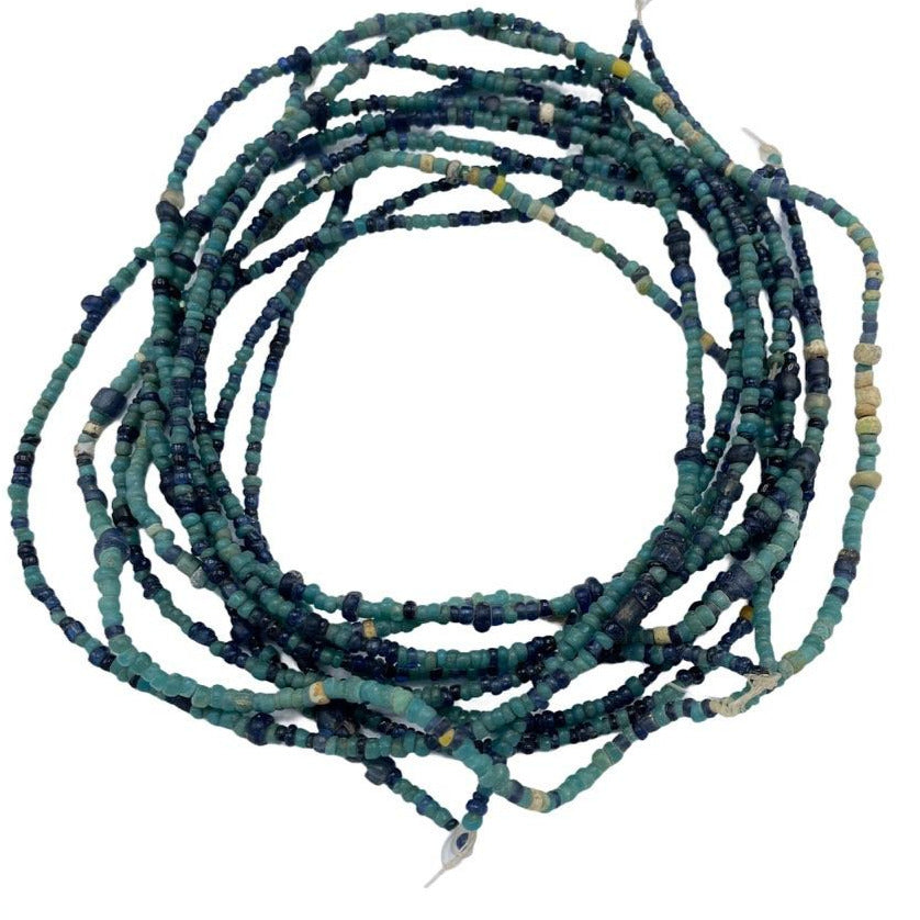 Lot of Five Strands of Antique Dark Blue and Teal Blue Glass Nila Beads, Mali - Rita Okrent Collection (AT0127)