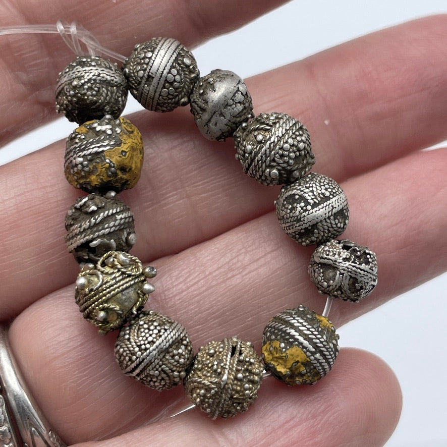 Antique Handmade Mauritanian Silver and Gilded Silver Granulated Beads in Short Strands, Sold by Strand - Rita Okrent Collection (ANT541)