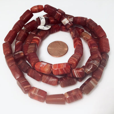 Rectangular Orange Striped Molded Czech Glass Beads, Vintage Trade Beads  - Rita Okrent Collection (C283a)