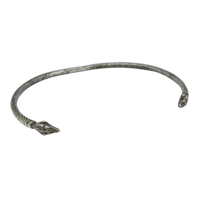 Vintage Engraved Egyptian Silver Choker Torque with Snake Heads - Rita Okrent Collection (NE568)