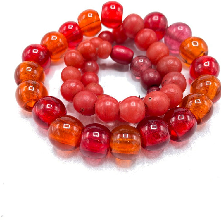 Mixed Antique Bohemian Glass Bead Strand in Orange Hues - Rita Okrent Collection (AT1624b)