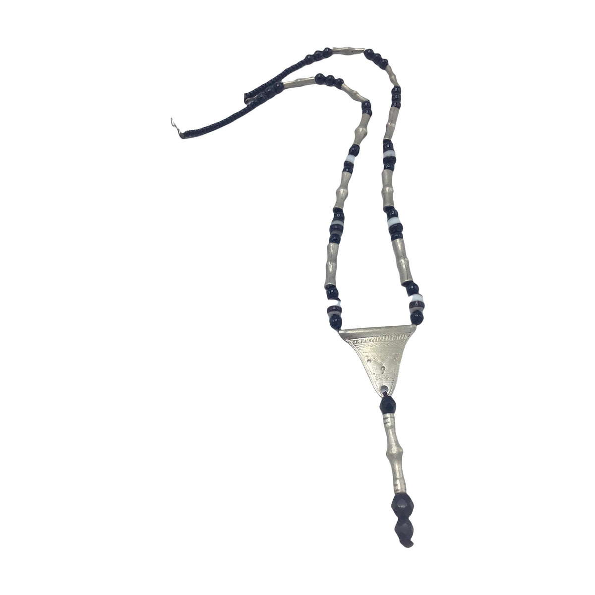 Tuareg Silver and Black Glass Beaded Necklace, Mali - Rita Okrent Collection (NE589)