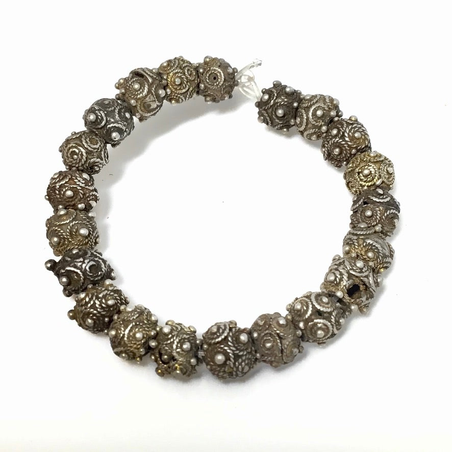 Short Strand of Small Mauritanian Silver and Gilded Silver Beads with Decorative Roping - Rita Okrent Collection (C461)