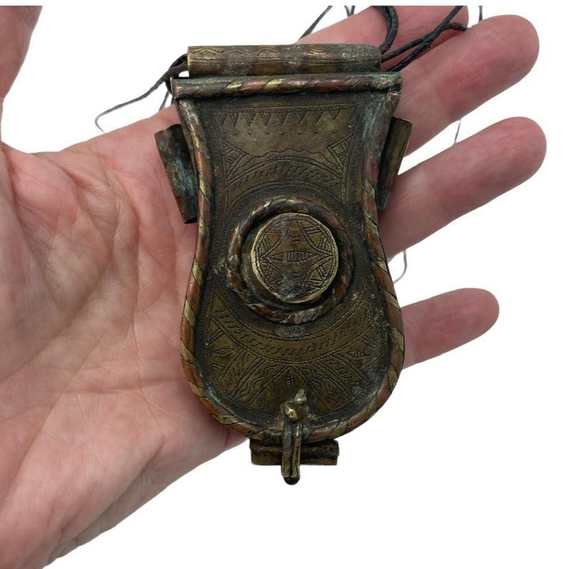 Antique Tuareg Fulani Copper and Brass Metal Hanging Protective Amulet, Mali - Rita Okrent Collection (P796)