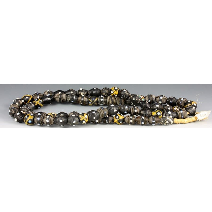 Matched Black Venetian Beads with Raised Skunk Dots, African 