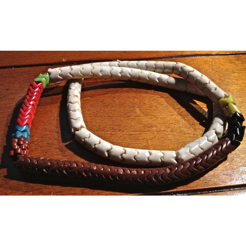 Brown, white and red interlocking Bohemian Snake Trade beads