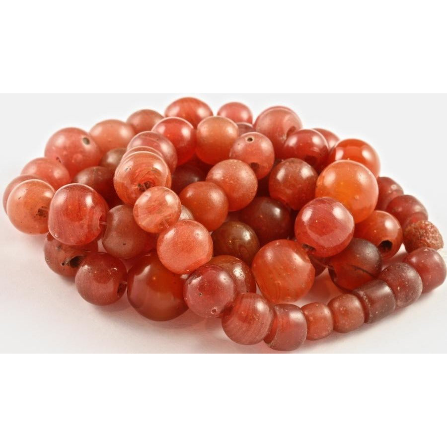 Round Orange Agate and Glass Beads from Bohemia, Early 1900&#39;s