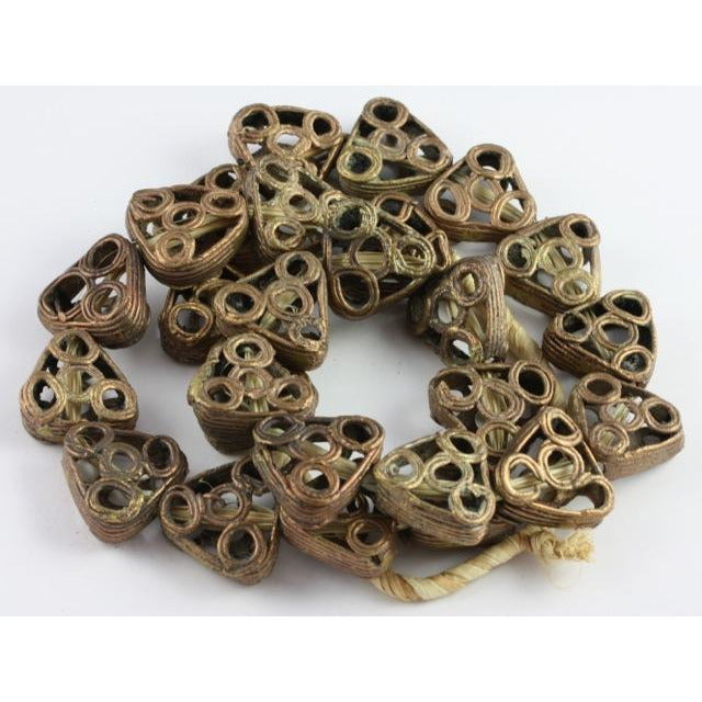 Vintage Brass Triangle Filigree Beads, Ghana