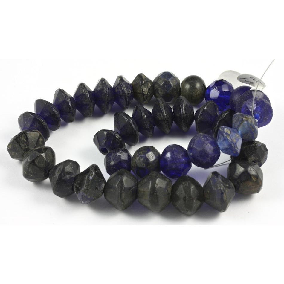 Mixed Black and Blue Faceted Vaseline Glass Beads, Vintag