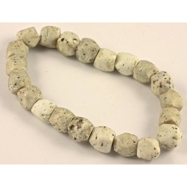 Off-White Speckled Hand-Carved Stone Beads, Antique, Africa - AT1551