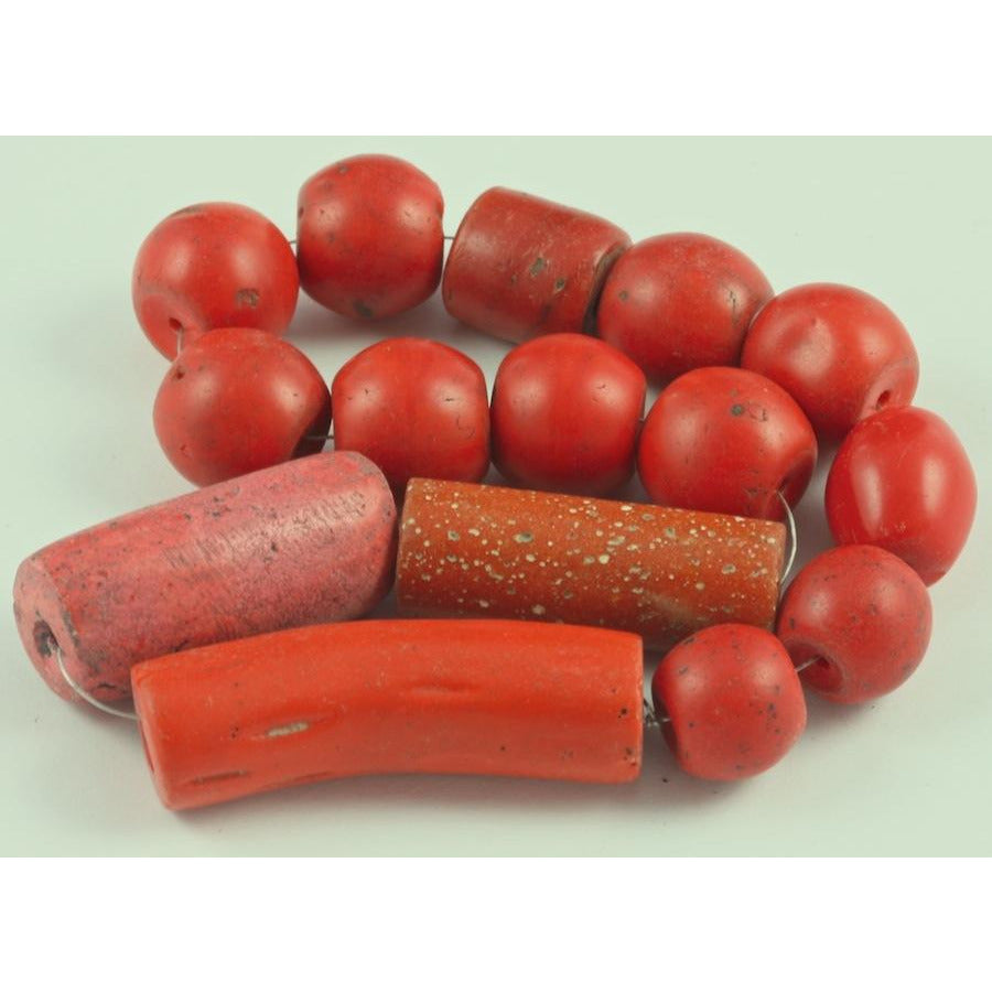 Faux Coral Round and Elongated Beads, Vintage, Africa