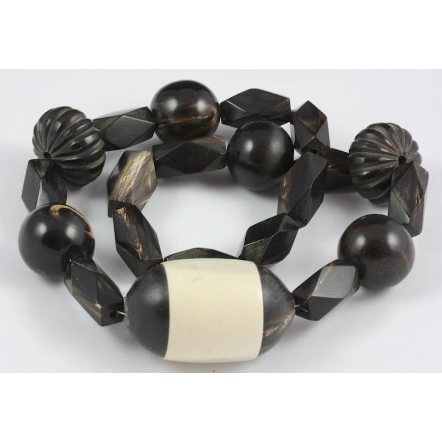 Mixed Black Horn Beads, with Black and White Pendant, Antique, Africa