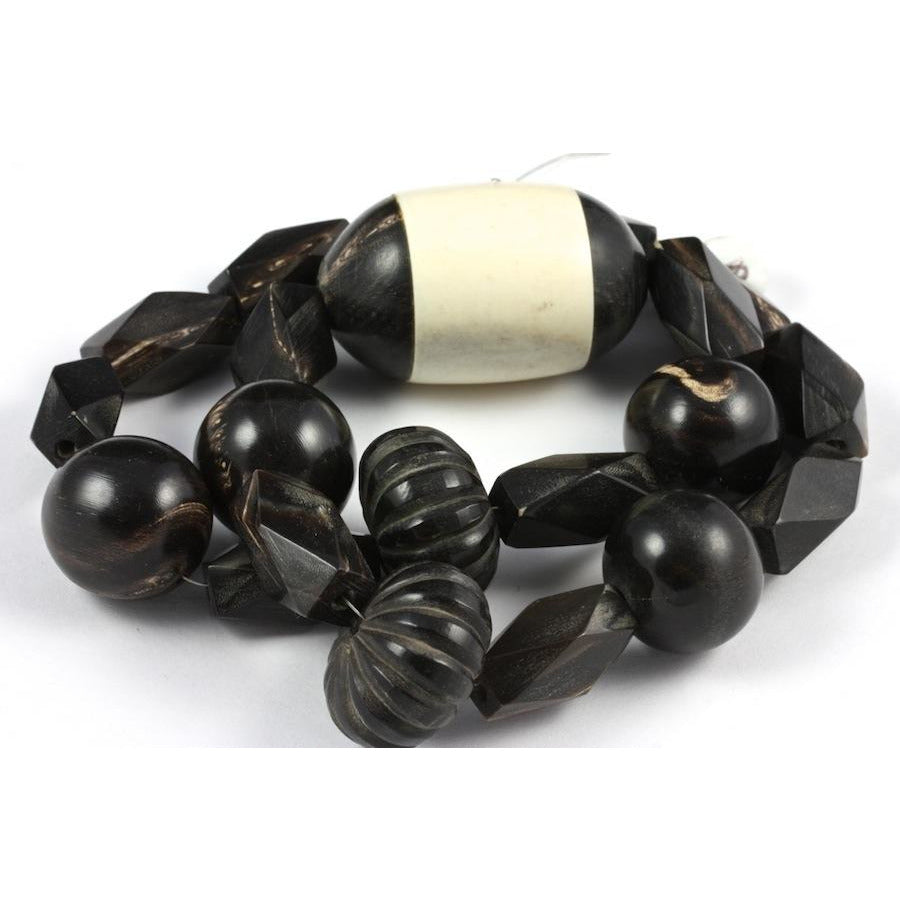 Mixed Black Horn Beads, with Black and White Pendant, Antique, Africa