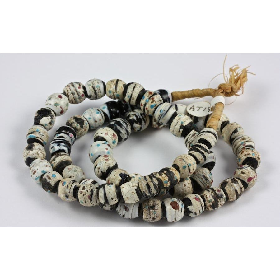 Black and white, red and blue speckled matched Venetian beads, antique, Nigeria