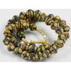 Matched Venetian Glass Black, Green and Yellow Bicone King beads, Antique