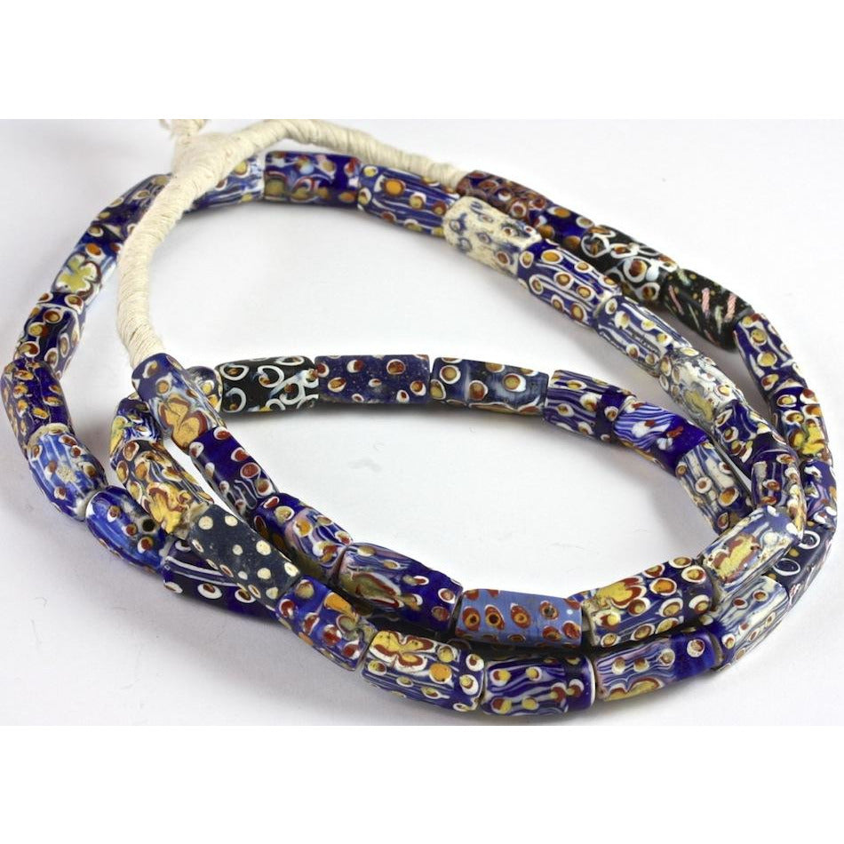 Cobalt Blue Fried Egg Venetian Trade Beads, Antique