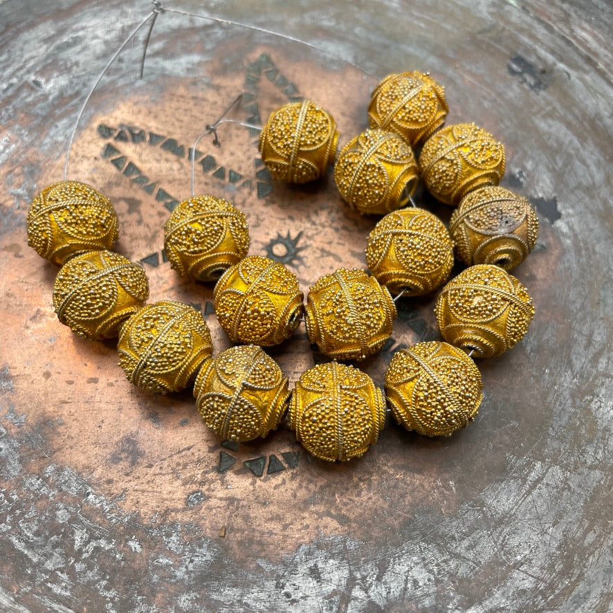 Strand of 10 Matched Vintage Granulated Gold-Washed Beads from Senegal - Rita Okrent Collection (ANT607)