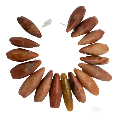 Strand of 16 Small Antique Carnelian and Jasper Stone Teardrop Shaped Amulets from Mauritania -  Rita Okrent Collection (S494b)