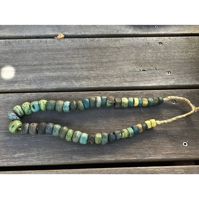 African Antique Green, Yellow and Blue Glass Hebron Beads - Rita Okrent Collection (AT0805b)